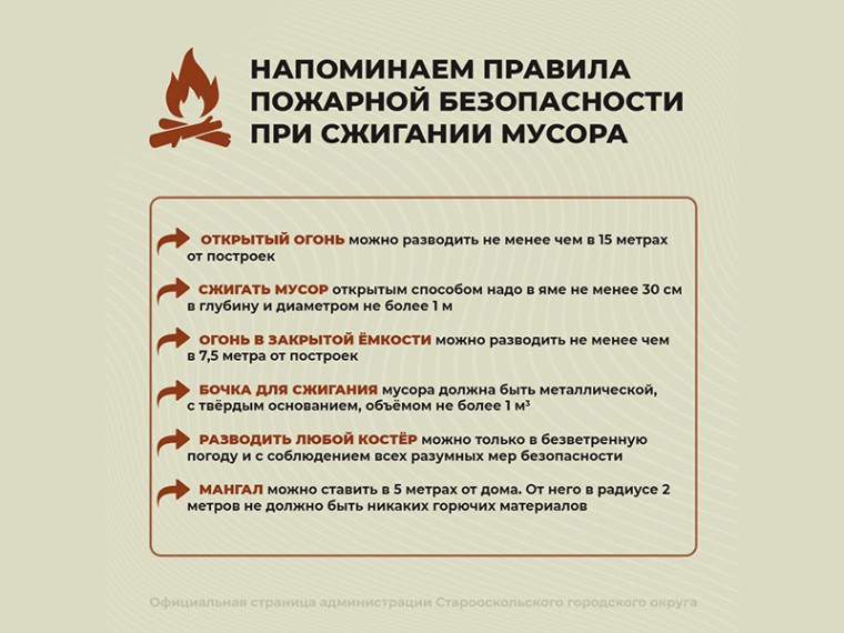 Жителям Старооскольского округа напомнили о правилах пожарной безопасности и ответственности за их несоблюдение.